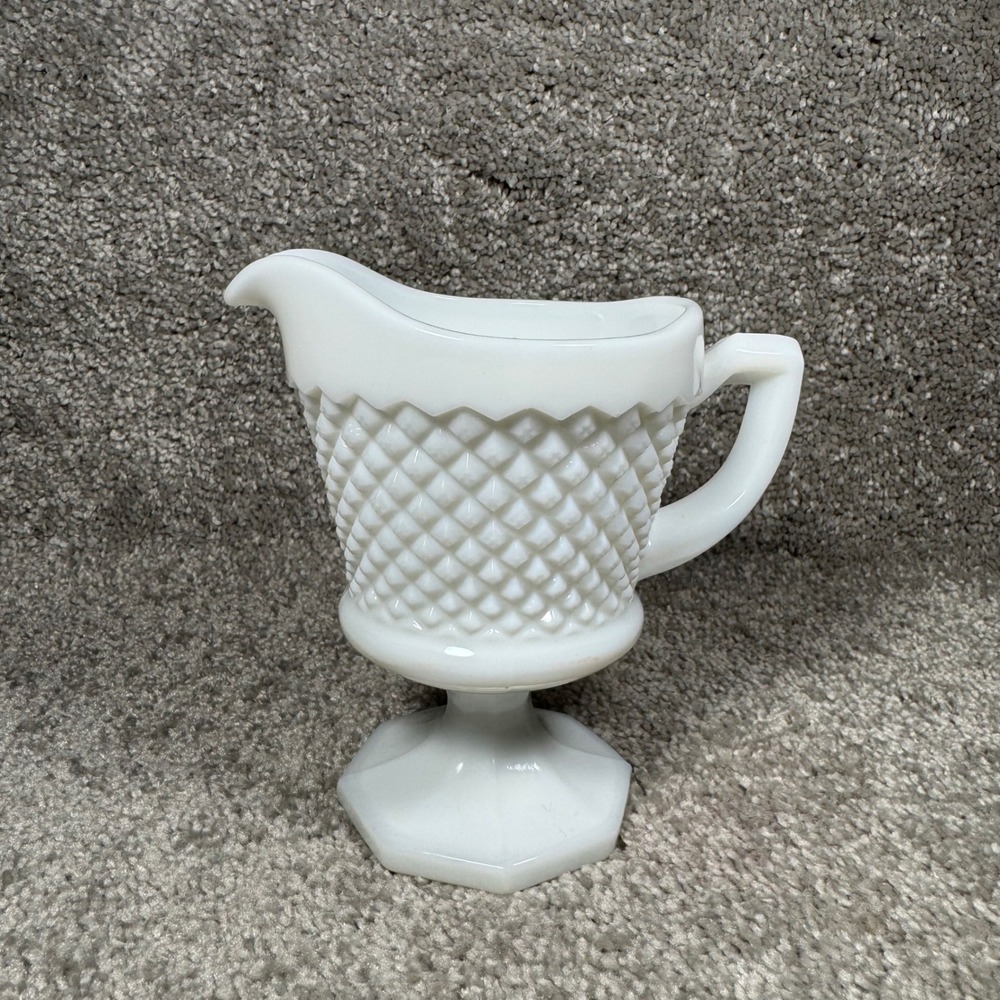 Westmoreland Creamer White Milk Glass Diamond Point Footed Vintage 4.5in‎